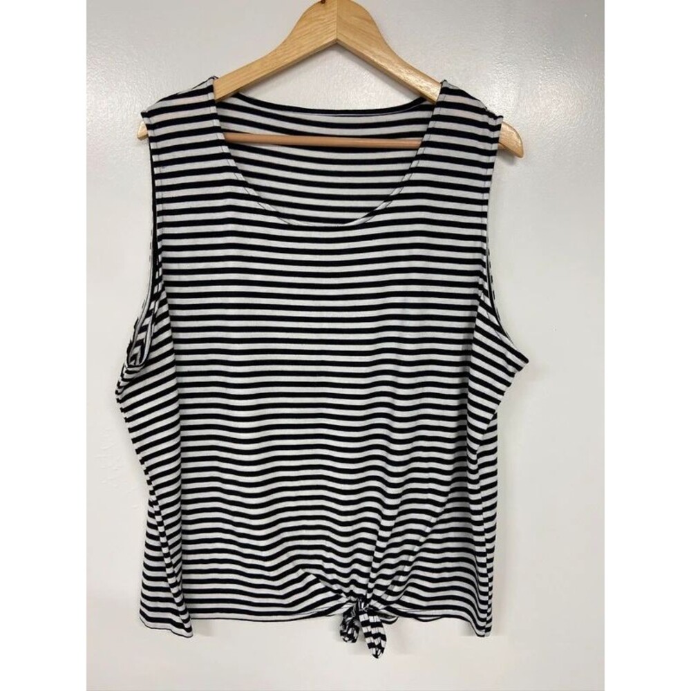 Black and White Stripped Tie Front Tank 2X